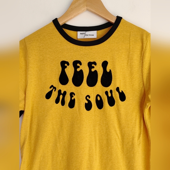 006 Mustard Yellow & Black T Shirt Feel The Soul by Part Friction S - Picture 5 of 6